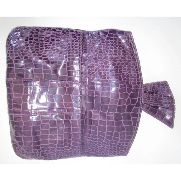 Nine West Clutch Purse -Purple Faux Snakeskin Leather with Bow -New without tags - Picture 3 of 16